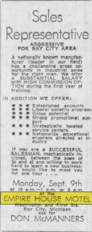 Empire House Motel (Budget Inn) - Sept 1963 Ad (newer photo)